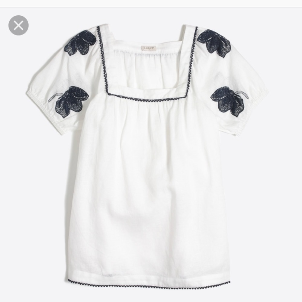 J. Crew Factory Linen Embroidered Blouse Top